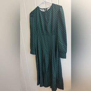 RIHOAS Dark Green Polka Dot Long Sleeve Midi Dress